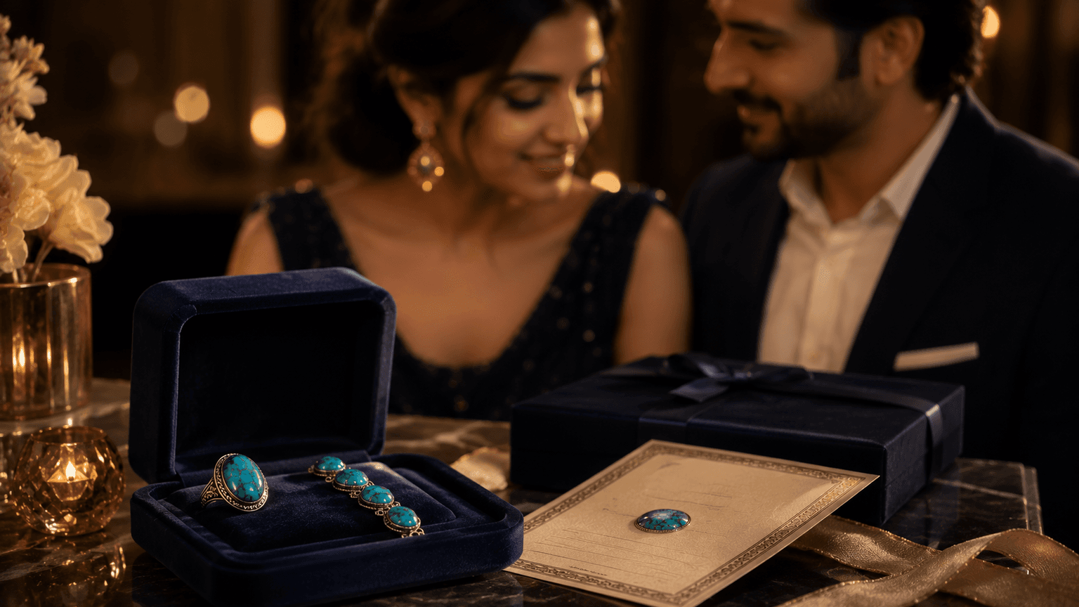 Luxury Firoza ring and bracelet gift scene